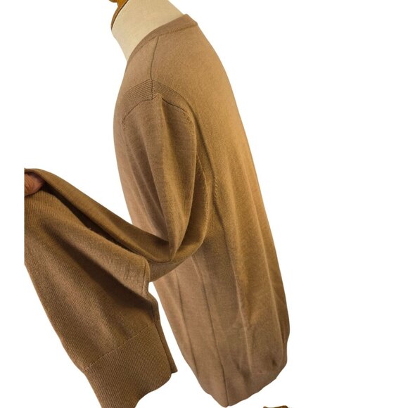 Express Merino Wool V-Neck Sweater Mens Sz L Beige/Tan Lightweight Knit Pullover - Picture 4 of 10